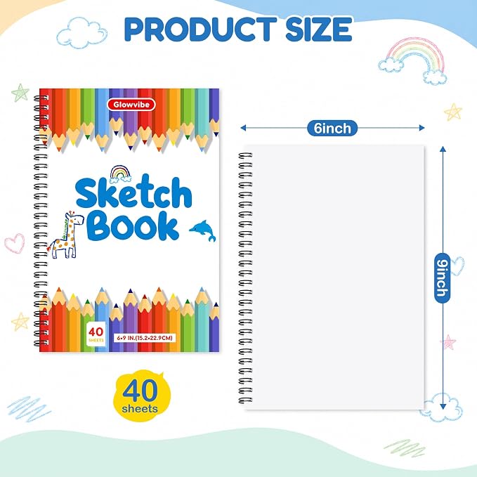 6 x 9 Inch Sketch Book, 24 Pack 40 Sheets Kids Drawing Paper Pad | Acid-free fade-resistant paper for kids coloring & doodling. Ideal art supplies (Left Side Spiral ) - Image 2