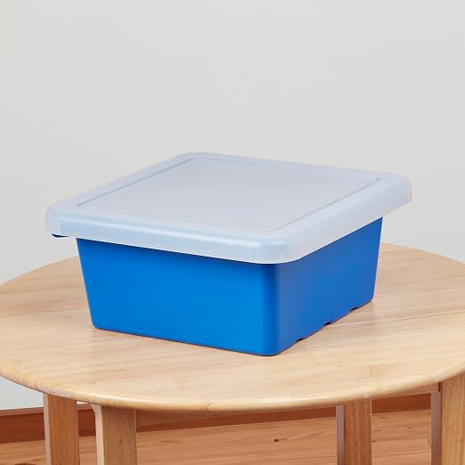 ECR4Kids Stackable Square Bins with Non-Snap Lids, Multipurpose Organization, Blue, 2-Pack - Image 9