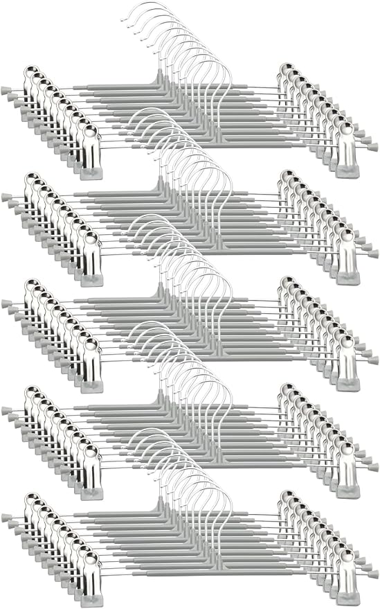 Pants Hangers with Clips, 50 Pack Heavy Duty Space Saving Pant Hangers for Closet Organizer, 12 Inch Gray Non Slip Clip Hangers for Jeans, Skirts, Shorts & Trousers, 360° Swivel Hook by Unknown