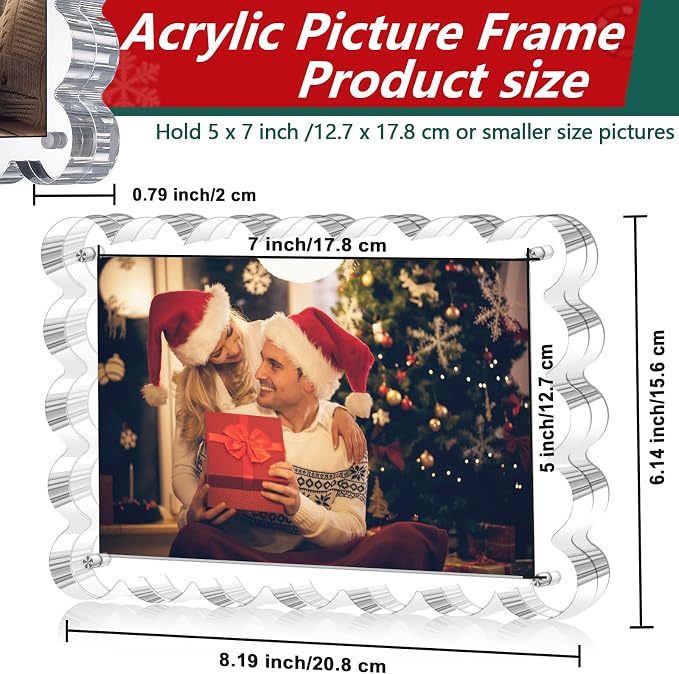 3 Pack Magnetic Acrylic Picture Frames 5x7 Inch Photo Frame | Freestanding Scalloped Magnet Photo Frame with 10+10MM Thick Block, Double Sided Clear Frameless Frame for Desktop Display - Image 2