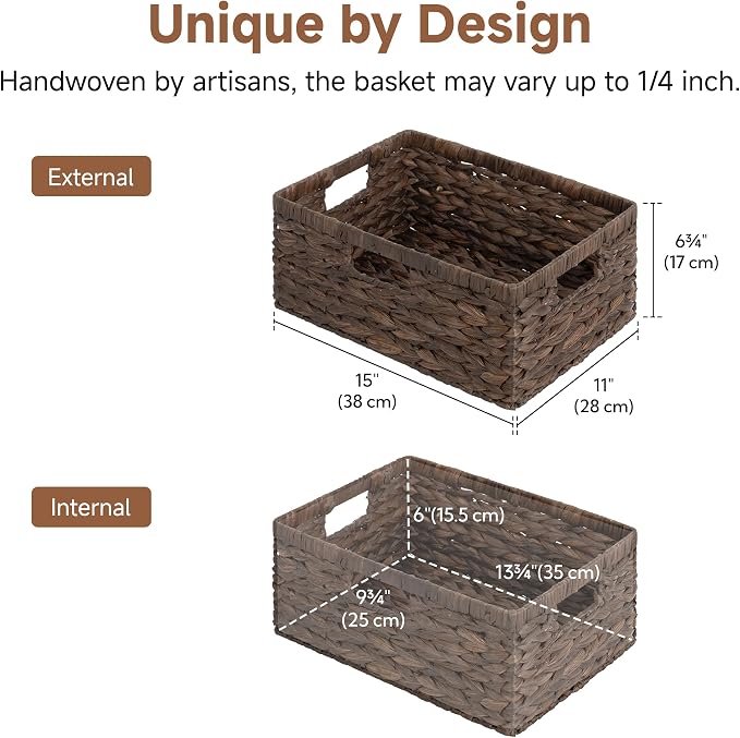 StorageWorks Wicker Storage Baskets,Decorative Baskets for Home Decor,1Pack | Water Hyacinth Wicker Storage Baskets for Shelves, Shelf Baskets for Organizing, Large Basket, Decorative Baskets for Storage - Image 2