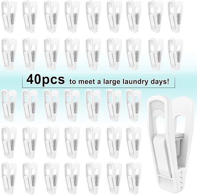 TOFIIGREM Hanger Clips for Velvet Hangers (White, 40 PCS), Non-Slip Plastic Clips Pant Skirt Hanger Socks Clips for Flocking Hangers - Image 5