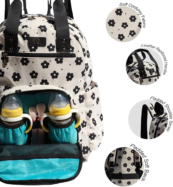 Diaper Bag Backpack Corduroy Multifunction Baby Fashion Travel Pack office Laptop Bag - Image 2