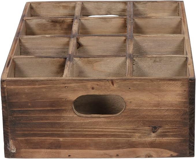 Farmhouse Wooden Storage Crate for Decoration, 12 Individual Slots | 13 x 10 inches, Rustic Small Beer Holder, Beverage Serving Caddy with Carrying Handles, Wood Crate Box for Crafts - Image 8