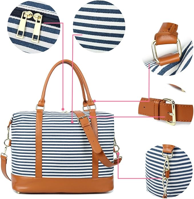 Bluboon Travel Tote Bags with Zipper Ladies Canvas Bag Weekender Overnight Bag for Women Carry on Duffel Bag Trolley Sleeve - Image 7