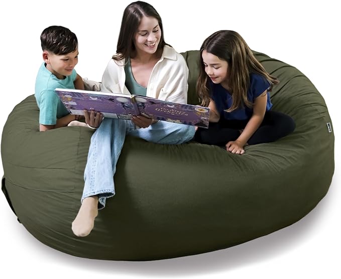 Big Joe Fuf 8Ft Giant Foam Bean Bag Chair, Oversized Couch with Removable Cover for Kids, Teens, Adults, Forest Green Velveteen, Durable Woven Polyester, 8 Foot | Premium Shredded Foam Filled, Velveteen, Adult-Sized Comfortable Seating, Supports Up to ... by BigJoe