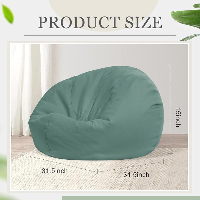 Sliner 2 Pcs Stuffed Storage Bean Bag Chair Cover for Kids Adults (No Filler) Stuffable Zipper Beanbag Cover for Organizing Plush Toys or Foam(31.5 * 31.5 * 15inch,Cotton,Green) - Image 2