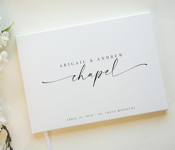 Personalized Guest Book - 11.5" x 8.5" Custom Bride & Groom Names with Bookmark and Hard Cover 140 GSM Blank Pages, for Weddings Guest Book, Engagements, Birthdays, Special Events, Eggshell - Image 6
