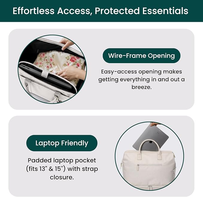 Nobl Travel Weekender Bag for Women & Men, Large Carry-On Duffel, Beige | Leather Overnight Tote with Trolley Sleeve, Separate Shoe Compartment & Laptop Pocket for Airplane, Gym & Road Trips - Image 2