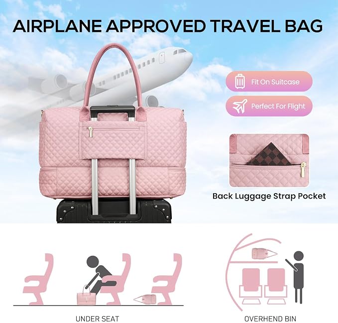 Letter Weekender Bags for Womens - Duffle Bag with Shoe Compartment Personalized Overnight Bag with Toiletry Bag Duffel Bags for Gym Hospital Bags Gift for Women Pink (Letter L) - Image 8