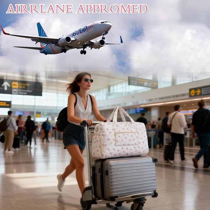 Pink Bow Quilted Duffel Bag 2 Pack Weekender with Shoe Compartment | Women's Overnight Hospital Bag for Labor Delivery, Carry-On Travel Duffel with Toiletry Pouch for Gym & Getaway - Image 6
