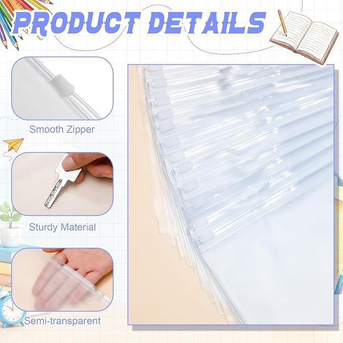 Gilprop 100 Pcs Clear Binder Zipper Pouches 3 Rings PVC Waterproof Loose Leaf Bags Letter Size Binder Pockets 11.5 x 6.7'' Fill Folders Document Organizer for Office Supplies Filling Storage - Image 3