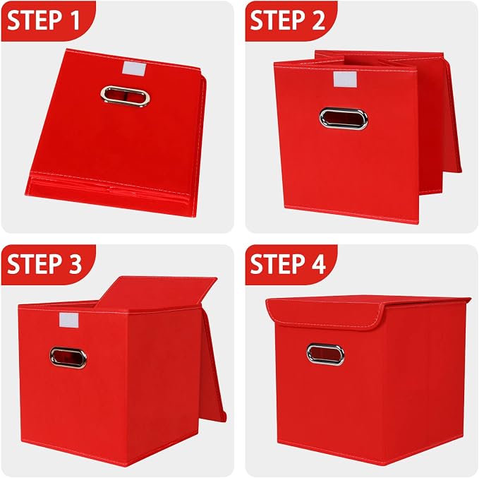 Closet Organizers Fabric Storage Bins With Lids Collapsible Cube Storage Organizer Basket With Handles,Storage Boxes for Clothes Storage,Office,Laundry,Shelves,6 Pack,（Red） - Image 6