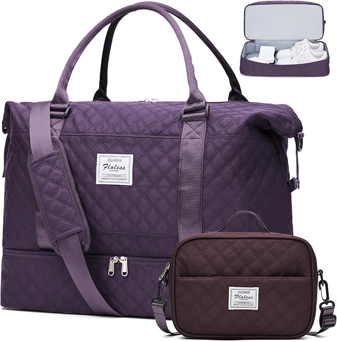 Weekender Bags for Women, Travel Duffel Bag with Shoes Compartment | Overnight Bag with Toiletry Bag, Carry on Personal Item Bag for Travel Business Trips Sport Hospital,Grid Travel Bag Set by SYCNB