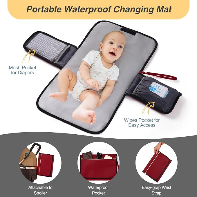 Diaper Backpack for Women Large Capacity with Insulated Pockets Diaper Bags For Baby,Burgundy - Image 5