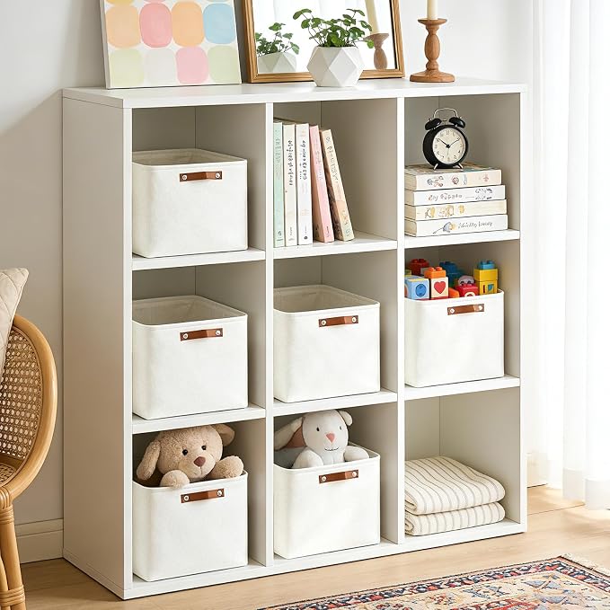 Collapsible Fabric Storage Cubes 11x11 Cube Storage Bins, 4 Pack Closet Baskets Box with Handles for Organizing, Shelf, Toys, Clothes, Home, Office, Nursery (White) - Image 4