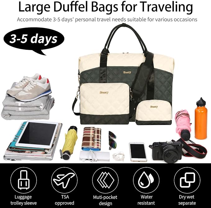 Weekender Bag, Large Travel Duffel Bag for Women, Carry on Overnight Bag with Shoe Compartment and Toiletry Bags - Image 7