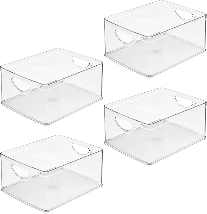 iDesign Plastic Stackable Kitchen Cabinet Storage Bin, Clear, 4-Pack | With Handles, Pantry Organizer - Image 8