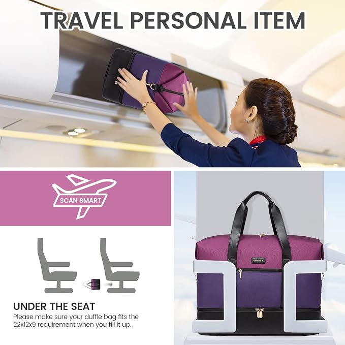 LOVEVOOK Weekender Bag for Women, Large Duffle Bag for Travel with 2 Packing Cubes, Carry on Overnight Bag with Shoe Compartment, Mom Hospital Bags for Labor and Delivery - Image 4