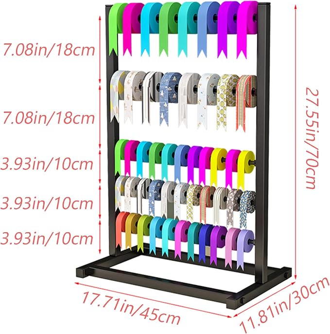 5 Tier Metal Ribbon Organizer Rack for Craft Cake Ribbon Flower Display | Large Capacity Ribbon Stand Organizer, Display Rack Storage Shelf for Gift Wrapping Paper, Silk, Masking Tape - Image 3