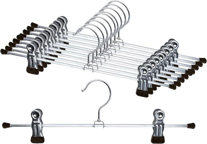 Mawa by Reston Lloyd Non-Slip Space-Saving Clothes Hanger For Pants & Skirts with Two Clips, Style K/40D, Set of 10, 15 3/4"L, Black by Mawa