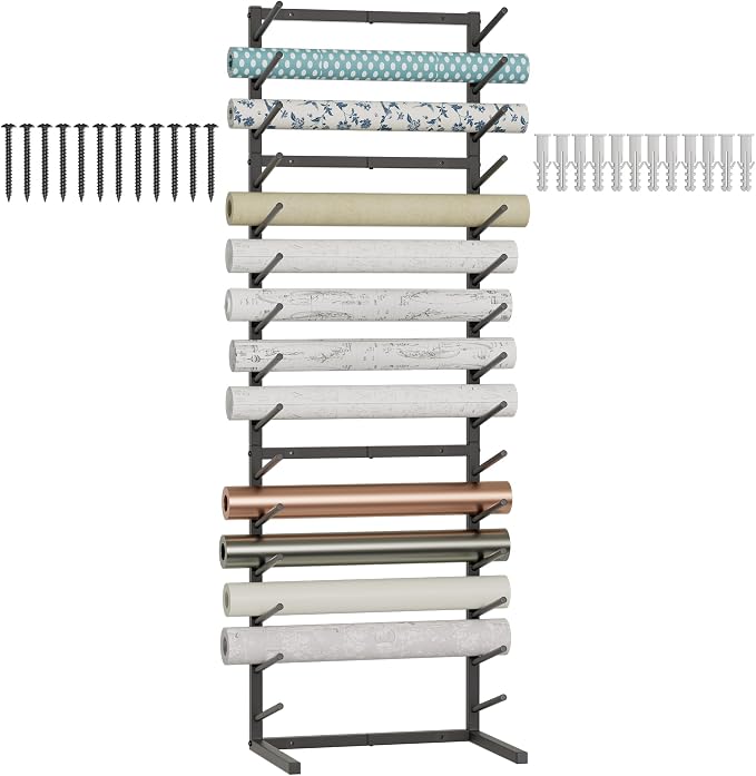 GIOTORENT Wall Mount Blueprint Storage Rack,15-Tier Heavy Duty Blueprint Holder for Construction Plan, Posters,Vinyl Rolls, Art Prints, Max 30lb/Arm, Easy Mount for Home, Office(Matte Black) by GIOTORENT