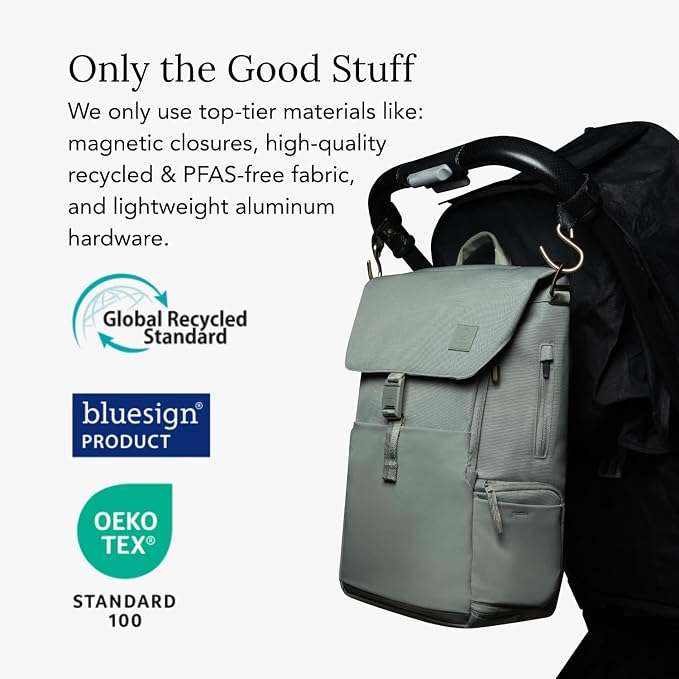Huhu Diaper Bag Backpack – Large Baby Bag for Moms & Dads – Water-Resistant, Unisex Travel Kit for New Parents – Includes Changing Pad and 2 Organizer Pouches (Outdoorsy Sage) - Image 7