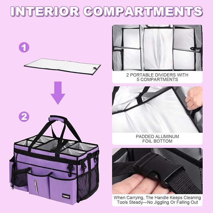 Large Cleaning Caddy Bag With Detachable Divider,Caddy Organizer With Handle,Cleaning Supply Storage With Adjustable Shoulder Strap & Waist Belt For Cleaners,Cleaning Housekeepers - Image 5
