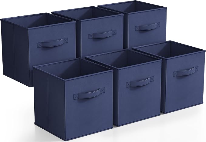 Sorbus Foldable Storage Cubes - 6 Fabric Baskets for Organizing Pantry, Closet, Shelf, Nursery, Playroom, Toy Box, Cubby -11 Inch Dual Handle Collapsible Closet Organizers and Storage Bins (Navy Blue) by Sorbus