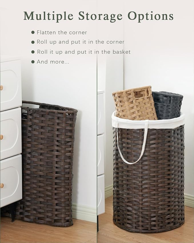 SETVSON Laundry Hamper with Lid 23.8 Gal (90 L) PE Rattan, Brown | Family Clothes & Blanket Trunk with Lid, Removable Liner Bag with Handles, 2 Mesh Wash Bags, Collapsible Steel Frame - Image 5