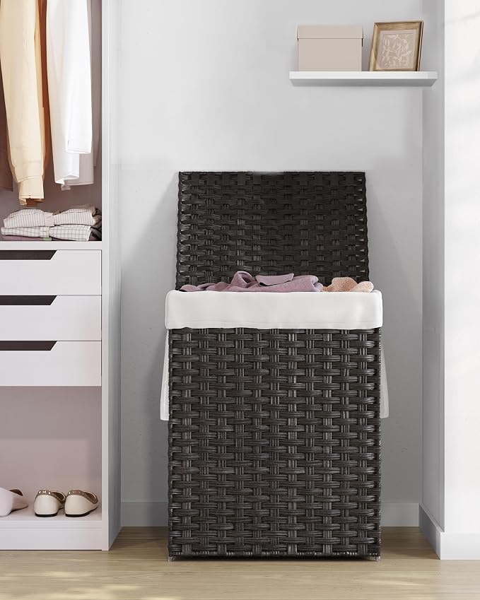 SONGMICS Laundry Hamper with Lid, 23.8 Gallon (90 L) Synthetic Rattan Clothes Laundry Basket with Lid and Handles, Foldable, Removable Liner, Black ULCB51BK - Image 9