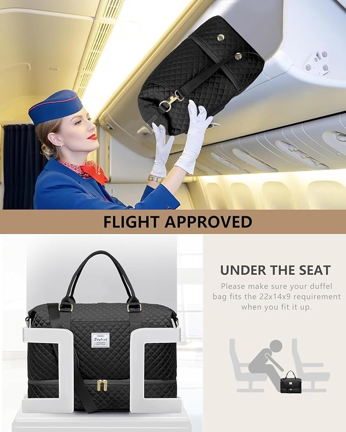 Large Women Travel Duffle Bag - Carry on Overnight Bags Weekend Travel Duffel Tote with Wet Pocket Weekender for Travel Business Trips Sports Hospital Black 3 Pcs Set - Image 6