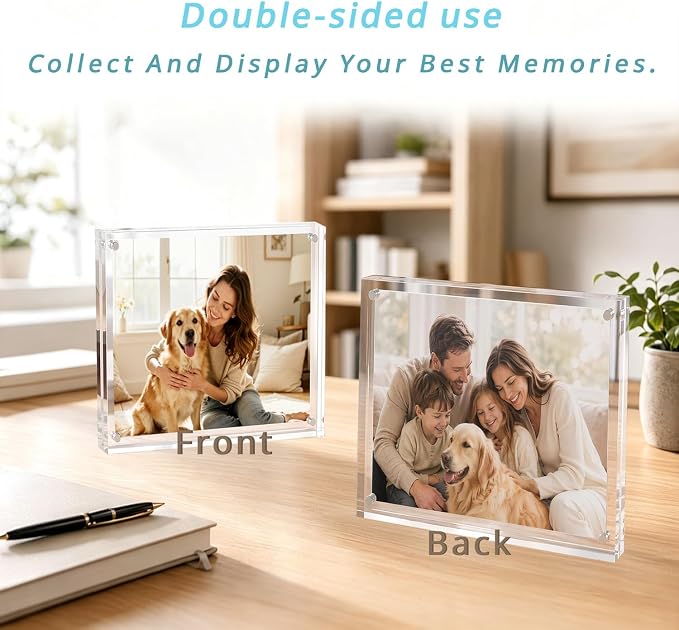 Meetu Acrylic 5x5 Picture Frame 5 Pack Clear Two Sided Desk Photo Frame Magnetic Frame Inner Size 4x4 with Gift Pack for Display Family Pictures Baby Photos Friends Pictures Pet Dog Picture - Image 6