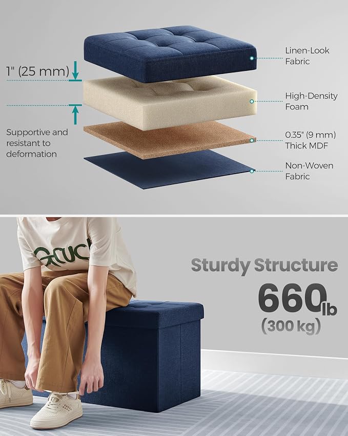 SONGMICS 30 Inches Storage Ottoman, Foldable Bench with Flipping Lid | Storage Bench, 661.4 lb Load Capacity, for Entryway, Living Room, Bedroom, Midnight Blue, MINOTA Collection ULSF046Q02 - Image 4