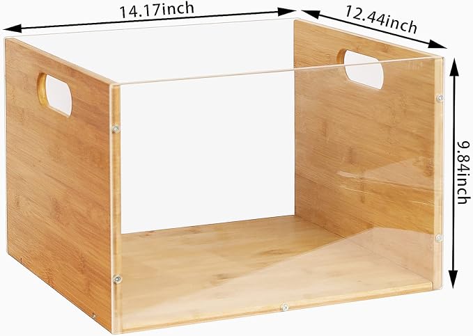 Sbanmao 2 Pack Hanging File Organizer, Clear Acrylic File Box Organizer, Bamboo Filing Box File Crate Storage Boxes, Portable Filing Organizer with Handle for Letter Size - Image 2