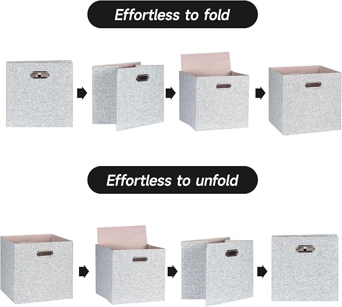 Posprica Collapsible Storage Bins,13×13 Foldable Storage Cube Boxes Fabric Drawer Fabric Storage Bins Vinyl Record Woven Gray, 4 Pack - Image 3