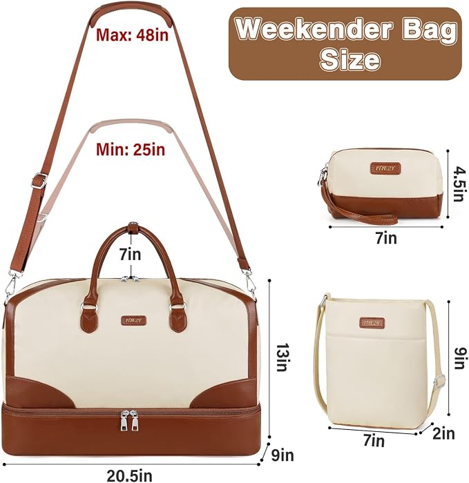 ITIEZY Weekender Bag for Women 21.5" Travel Duffel Large Carry On Bag 3PCS | Nylon Duffel Bag with Waterproof Shoe Compartment, Crossbody Bag and Toiletry Bag, Travel Weekend Hospital Overnight Gym Bag - Image 6