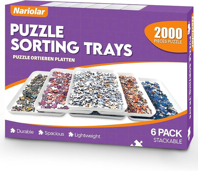 Nariolar 11.5 x 8.3 in Puzzle Sorting Trays Stackable | 6-Pack Puzzle Piece Sorter Trays for 1000/1500/2000 Pieces by Nariolar