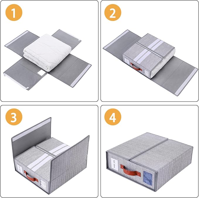 EE-RoomWorld 4 Pack Bed Sheet Storage Organizers，Premium Fabric Closet Organizer with Clear View Window, Space-Saving Foldable Design for Queen/King Size Bedsheets, Blankets & Duvet Covers - Image 6