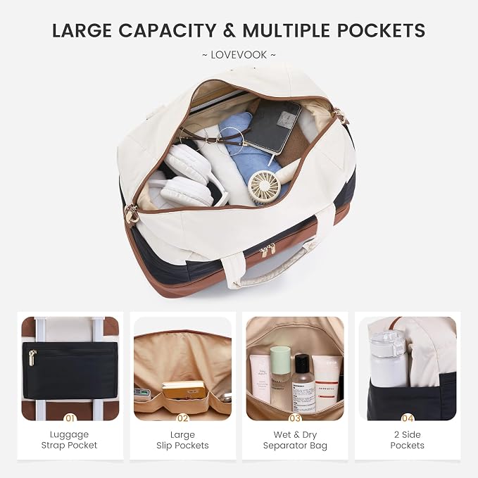 LOVEVOOK Travel Duffle Bag - Puffer Weekender Bags For Women with Shoe Compartment,40L Carry On Overnight Duffel Bags For Airplanes,Hospital Bag for Labor and Delivery,2Pcs - Image 6