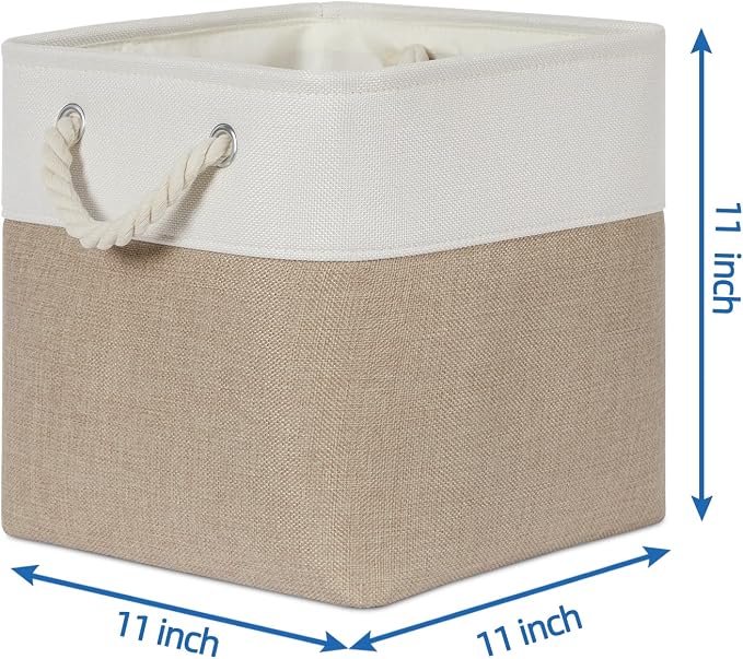 Temary Cube Storage Bins 11 x 11 Fabric Storage Baskets 4 Pack Storage Cubes Baskets for Gift Empty, Cube Organizer Bins Cloth Basket for Storage (White&Khaki) - Image 2