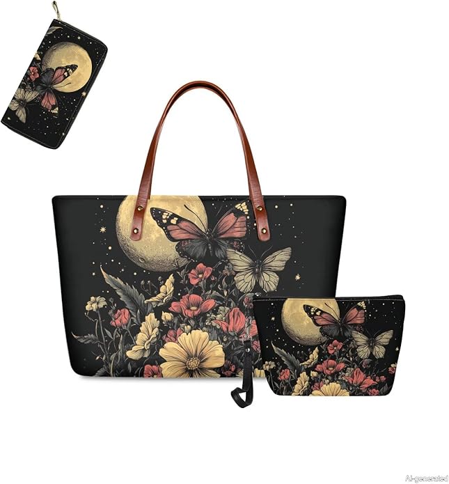 GIFTPUZZ Women Top Handle Bags Handbags with Zipper Leather Wallet Cash Card Phone Holder and Makeup Bag Set 3pcs - Image 6