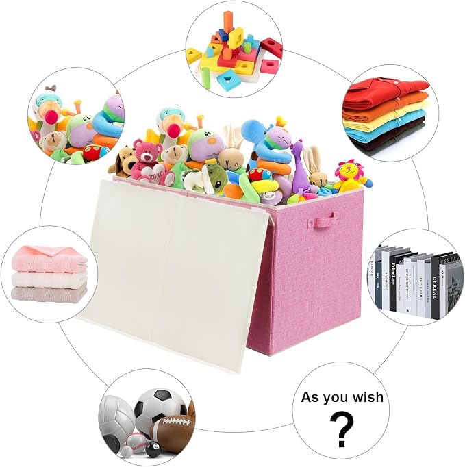 122L Large Toy Box Chest Storage with Lid, Collapsible Kids Toy Storage | Toy Chest with with Removable Divider for Kids, Boys, Girls, Nursery, Living Room, Bedroom, 26"x17" x17" (Linen Pink) - Image 4