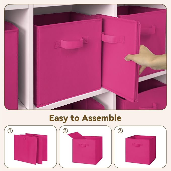 GRANNY SAYS 11 Inch Cube Storage Bin, Cube Organizer Bins, Rose Red, 6-Pack | Collapsible Storage Boxes with Thickened Base Plate, Sturdy Handles, Decorative Baskets for Shelves, Closet - Image 4