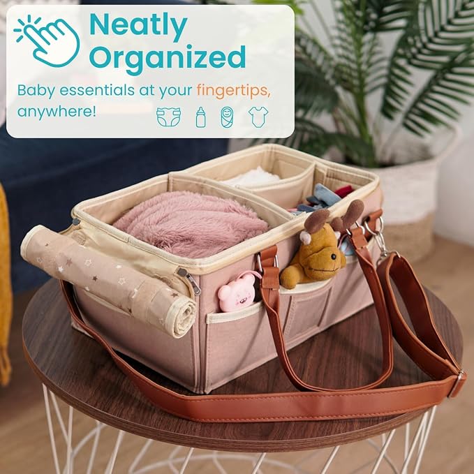 Baby Diaper Bag, Cute Felt Diaper Caddy Organizer with Removable Shoulder Strap, Baby Basket Essentials for All Newborn Baby Products Nursery Basket (Beige) - Image 2