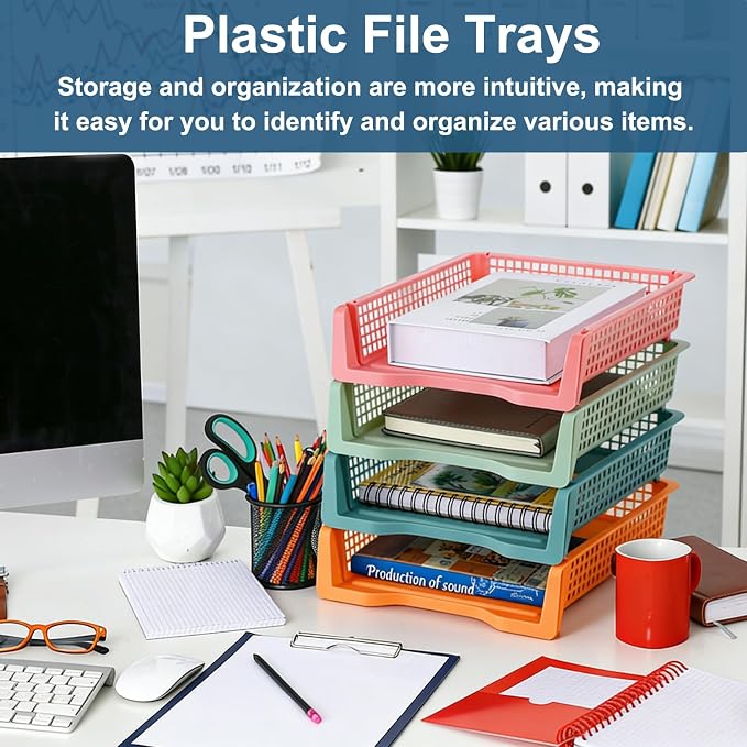 16 Pack Boho Plastic Turn in Paper Trays for Classroom Storage Bin Basket Organizers for School Teacher Supplies Classroom Office Home Organization Storage Tray Holds 4A Paper File Document - Image 5