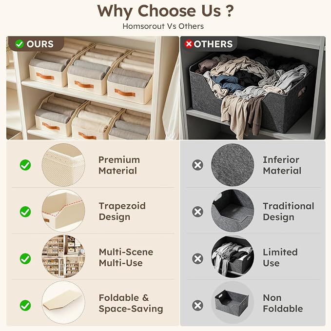 Fabric Storage Bins for Organizing - 12 Pack Large Trapezoid Collapsible Storage Bins with Front Handle, Closet Organizers and Storage for Bedroom, Home Shelves, Small Spaces, Beige - Image 6