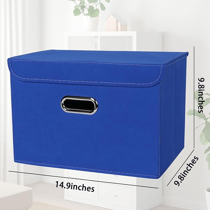 STOREONE Fabric Storage Cube Bins Foldable Organizer Container Collapsible Basket with Lids and Metal Handles, for Home, Bedroom, Closet 8 Pcs (Dark Blue) - Image 2