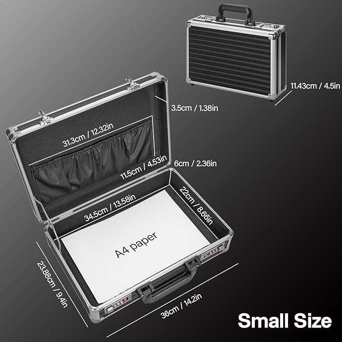 Medium Portable Locking Storage Totes - 14.2 x 9.8 x 4.5 Inch, Black, Modern Aluminum Storage Box with Dual Combination Locks - Image 2