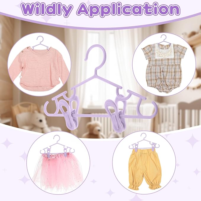 Hsei Baby Hanger with Clip for Pant,120 Packs Total,Purple,10.6 Inch | 40 Kids Plastic Hanger with 80 Clips for Newborn, Nursery, Daycare, Preschool, Closet, Wardrobe Organizer for Baby Shower - Image 4
